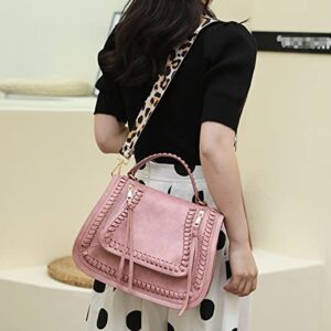 YOUNXSL Handbags and Purses for Women PU Leahter Top-Handle Satchel Braided Tote Fashion Shoulder Bag Pink