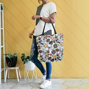 ALAZA Doodle Dog Print Cute Animal Large Canvas Tote Bag Shopping Shoulder Handbag with Small Zippered Pocket