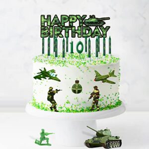 23 Pcs Army Birthday Supplies Camo Party Supplies, Include 12 Camo Print Birthday Cake Candles, 10 Numeral Birthday Candles and Tank Happy Birthday Cake Topper for Kids Birthday Army Party Favors