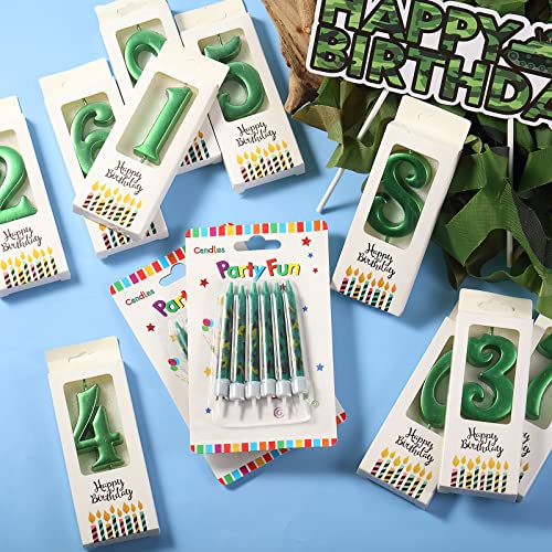 23 Pcs Army Birthday Supplies Camo Party Supplies, Include 12 Camo Print Birthday Cake Candles, 10 Numeral Birthday Candles and Tank Happy Birthday Cake Topper for Kids Birthday Army Party Favors