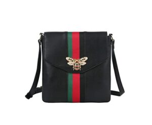 handbag republic fashion bee crossbody multi color stripe messenger vegan leather purse for women (black)