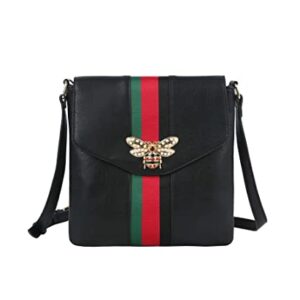 Handbag Republic Fashion Bee Crossbody Multi Color Stripe Messenger Vegan Leather Purse for Women (Black)