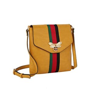 Handbag Republic Fashion Bee Crossbody Multi Color Stripe Messenger Vegan Leather Purse for Women (Black)