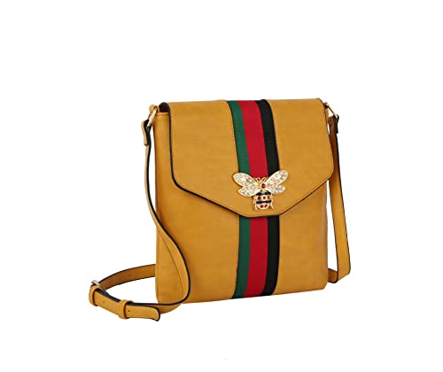 Handbag Republic Fashion Bee Crossbody Multi Color Stripe Messenger Vegan Leather Purse for Women (Black)