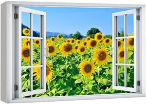 wall26 canvas print wall art window view neon sunflower botanical floral field wilderness nature photography realism scenic landscape colorful multicolor for living room, bedroom, office – 24″x36″