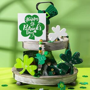 5 pcs st. patrick’s day decor tray table wooden sign rustic shamrock freestanding decorations irish themed centerpiece decorations st. patricks day wood beads garland for home desk kitchen party decor
