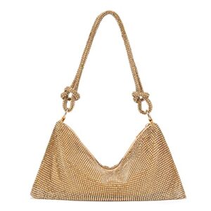 rhinestone hobo bag for women chic evening handbag shiny, sparkly crystal handbag shoulder bags for travel vacation party proms gifts (gold)