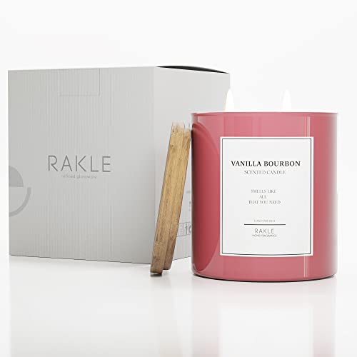 RAKLE Candles for Home Scented – Vanilla Bourbon Scented Candle 16.9 oz – Premium Soy Wax Blend Candle Jar with Lid for Home, Meditation, Aromatherapy – Delightful Long Lasting Scents