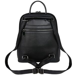 Iswee Vintage Leather Backpack Purse for Women Shoulder Bag Bookbag Purse Anti Theft Casual Daypack Backpacks Travel Bags Crossbody Backpack (Black Top Grain Leather)