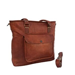 Genuine Leather Tote Bag Women's Handbag Purse Work Travel Shopping Holdall Shoulder Bags, 16 Inch Medium