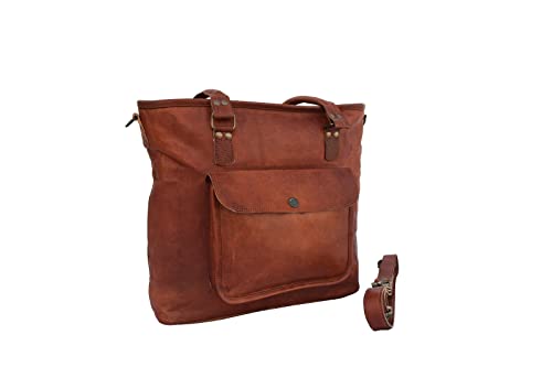 Genuine Leather Tote Bag Women's Handbag Purse Work Travel Shopping Holdall Shoulder Bags, 16 Inch Medium