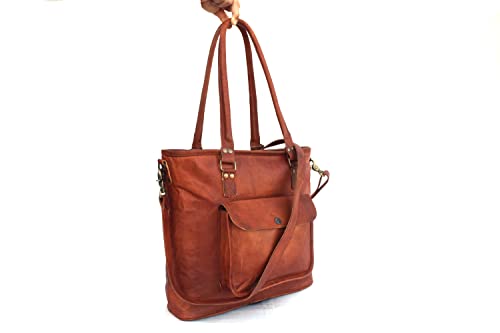 Genuine Leather Tote Bag Women's Handbag Purse Work Travel Shopping Holdall Shoulder Bags, 16 Inch Medium