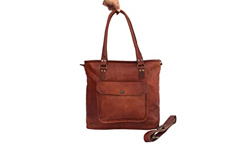 Genuine Leather Tote Bag Women's Handbag Purse Work Travel Shopping Holdall Shoulder Bags, 16 Inch Medium