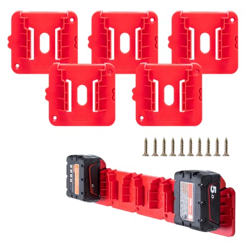 Crivnhar 5 Pack Battery Holder for Milwaukee M18 18V Battery Mounts Dock Holder Fit for M18 48-11-1815 48-11-1828 48-11-1850 48-11-1860 (w/10 Screws, No Battery)