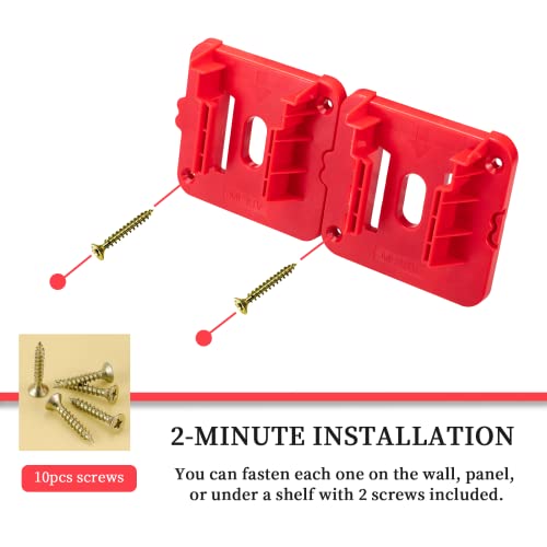 Crivnhar 5 Pack Battery Holder for Milwaukee M18 18V Battery Mounts Dock Holder Fit for M18 48-11-1815 48-11-1828 48-11-1850 48-11-1860 (w/10 Screws, No Battery)