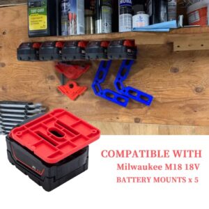 Crivnhar 5 Pack Battery Holder for Milwaukee M18 18V Battery Mounts Dock Holder Fit for M18 48-11-1815 48-11-1828 48-11-1850 48-11-1860 (w/10 Screws, No Battery)