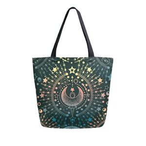 alaza moon & star alchemy magical large canvas tote bag shopping shoulder handbag with small zippered pocket