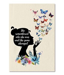 picofyou she remembered who was and the game changed – positive quotes wall art decor print inspirational, motivational gifts for women, teen girls, home, office 16×24 unframed, brown