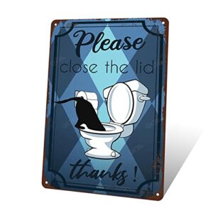 QiCHo Funny Bathroom Signs Vintage Toilet Rules Metal Tin sign 12 by 8 inches - Please close the lid | Restroom Washroom Wall Decor