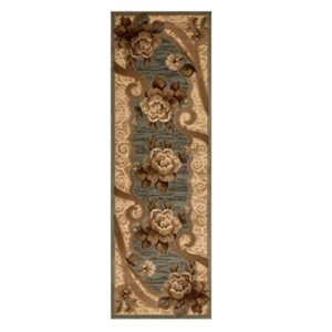 SUPERIOR Indoor 2' 7" x 8' Runner Rug with Jute Backing, Modern Floor Decor for Home Hallway, Living Room - Floor Cover, Entryway, Bedroom, Traditional Oversized Floral Border, Slate