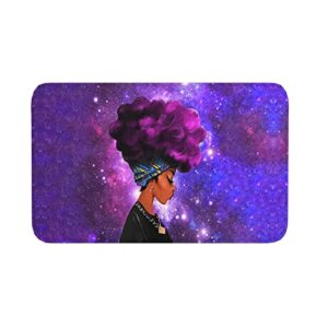 Afro African American Woman with Purple Hair Bathroom Rugs Ultra Soft Non Slip Comfortable Bath Rug Washable Carpet Floor Rugs 19.5 X 31.5 Inches for Living Room Decor, Dining,Kitchen,Bedroom Indoor