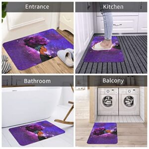 Afro African American Woman with Purple Hair Bathroom Rugs Ultra Soft Non Slip Comfortable Bath Rug Washable Carpet Floor Rugs 19.5 X 31.5 Inches for Living Room Decor, Dining,Kitchen,Bedroom Indoor