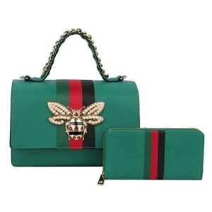 fashion bee satchel handbag and wallet set – green