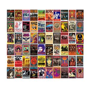 woonkit 60 pc vintage rock band posters for room aesthetic, 70s 80s 90s retro music room wall bedroom decor wall art, vintage rock band music concert poster wall collage, old music album cover prints (a 60 set, 4x6 inch)