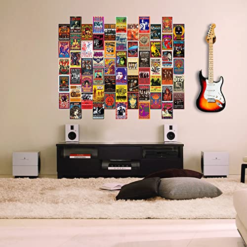 Woonkit 60 PC Vintage Rock Band Posters for Room Aesthetic, 70s 80s 90s Retro Music Room Wall Bedroom Decor Wall Art, Vintage Rock Band Music Concert Poster Wall Collage, Old Music Album Cover Prints (A 60 SET, 4X6 INCH)