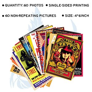 Woonkit 60 PC Vintage Rock Band Posters for Room Aesthetic, 70s 80s 90s Retro Music Room Wall Bedroom Decor Wall Art, Vintage Rock Band Music Concert Poster Wall Collage, Old Music Album Cover Prints (A 60 SET, 4X6 INCH)