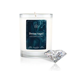 foreverwick dream angel creamy vanilla surprise soy wax candle with diamond inside 14oz jar, large candles, scented, gift women, glass, double pour inspired, 70 hours