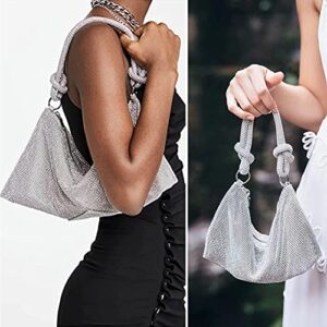 Rhinestone Hobo Bag for Women Chic Evening Handbag Shiny, Sparkly Crystal Handbag Shoulder Bags for Travel Vacation Party Proms Gifts (Silver)