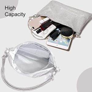 Rhinestone Hobo Bag for Women Chic Evening Handbag Shiny, Sparkly Crystal Handbag Shoulder Bags for Travel Vacation Party Proms Gifts (Silver)