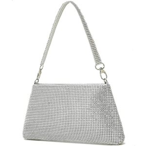 yikoee rhinestone clutch purses for women bling evening bag (silver)