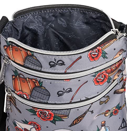 Loungefly Harry Potter Passport Crossbody Travel Bag AOP Relics Tattoo Print