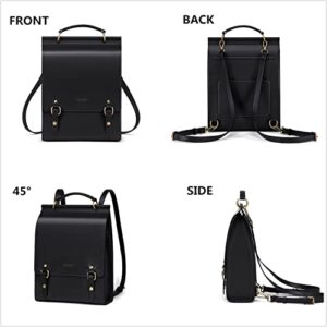 Cnoles Leather Backpack Purse For Women Fashion Ladies Vintage Bag Casual School College Travel Backpacks Bookbag Black