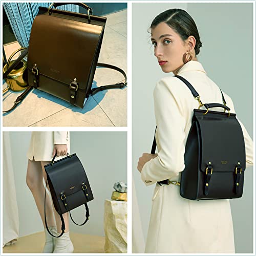 Cnoles Leather Backpack Purse For Women Fashion Ladies Vintage Bag Casual School College Travel Backpacks Bookbag Black