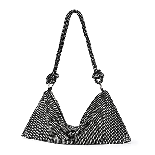 Rhinestone Hobo Bag for Women Chic Evening Handbag Shiny, Sparkly Crystal Handbag Shoulder Bags for Travel Vacation Party Proms Gifts (Black)