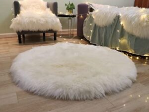 woolous round genuine sheepskin rug, soft shaggy area rug, home decorative rug, circular bedroom fluffy rug, 3×3 ft