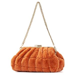 m10m15 furry purse handbag for women winter faux fur evening bag super warm purse large size light weight for party orange