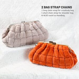 M10M15 Furry Purse Handbag for Women Winter Faux Fur Evening Bag Super Warm Purse Large Size Light weight for Party Orange