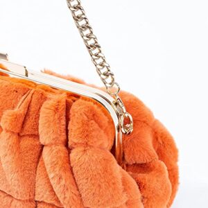 M10M15 Furry Purse Handbag for Women Winter Faux Fur Evening Bag Super Warm Purse Large Size Light weight for Party Orange