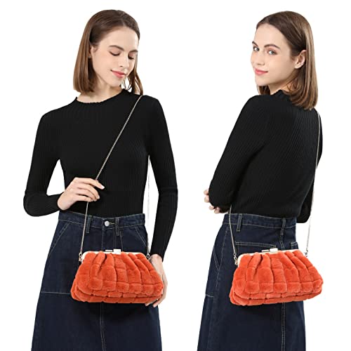 M10M15 Furry Purse Handbag for Women Winter Faux Fur Evening Bag Super Warm Purse Large Size Light weight for Party Orange