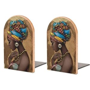 hon-lally afro african american woman pattern wood bookends decorative bookend non-skid office book stand for books office files magazine, one size