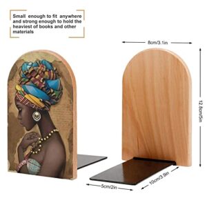 Hon-Lally Afro African American Woman Pattern Wood Bookends Decorative Bookend Non-Skid Office Book Stand for Books Office Files Magazine, One Size