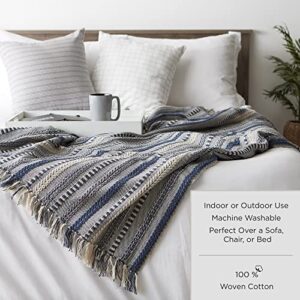 DII Striped Throw Collection Urban Cityscape Border, Stone