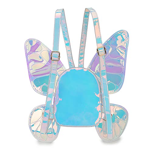 ENJOININ Women's Laser Holographic Backpack Butterfly Angel Wings Casual Daypack Shoulder Bag (Laser Light Blue)