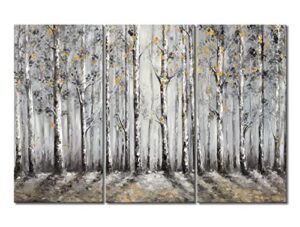 yaynice birch tree wall art 3 piece black and white forest picture with gold foil canvas print modern abstract wall painting artwork wall décor for bedroom living room bathroom office