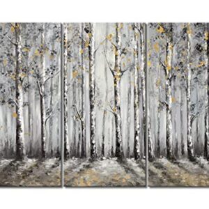 YAYNICE Birch Tree Wall Art 3 Piece Black and White Forest Picture with Gold Foil Canvas Print Modern Abstract Wall Painting Artwork Wall Décor for Bedroom Living Room Bathroom Office