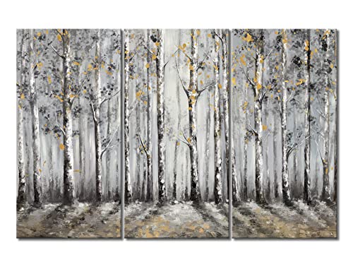 YAYNICE Birch Tree Wall Art 3 Piece Black and White Forest Picture with Gold Foil Canvas Print Modern Abstract Wall Painting Artwork Wall Décor for Bedroom Living Room Bathroom Office